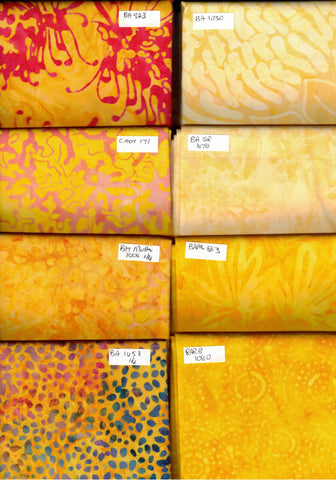 SBFQ8-12 Bundle of 8 yellow Fat Quarters, Total 2M Batik Cotton