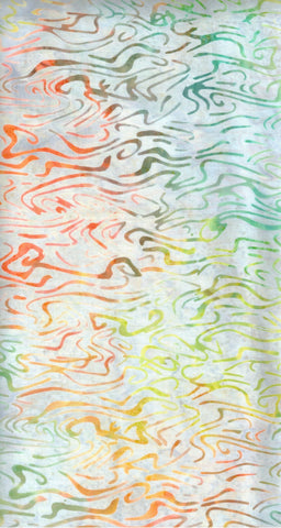 BA HA 2376 Harmony Range: Orange, Yellow, Aqua, Green Squiggles on Pale Grey Batik Cotton for Patchwork and Quilting