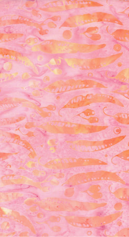 BA HA 2378 Harmony Range: Orange, Yellow Gum Leaves on Pink Batik Cotton for Patchwork and Quilting