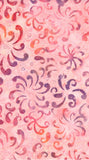 Pink watercolor pattern featuring abstract floral and scroll motifs in shades of red, orange, and purple.