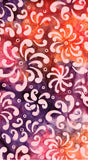 Peach Flowers on Dark Red Orange Purple Pink cotton batik fabric