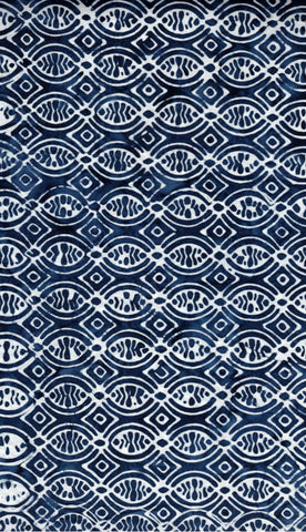 BA IN 2452 Indigo Range Dark Blue and White Small Curved Tile Patterned Batik Cotton for Patchwork and Quilting