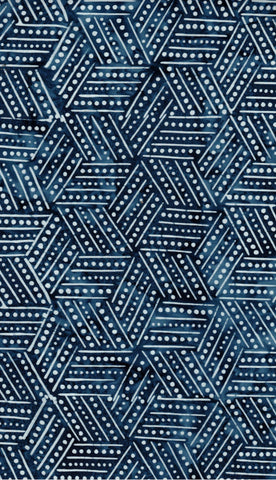 BA IN 2453 Indigo Range Mid Blue and White Hexagonal Tile Patterned Batik Cotton for Patchwork and Quilting