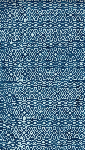 BA IN 2454 Indigo Range Mid Blue and White Banded Squiggles Patterned Batik Cotton for Patchwork and Quilting