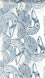 Blue and white patterned cotton batik fabric with abstract shapes