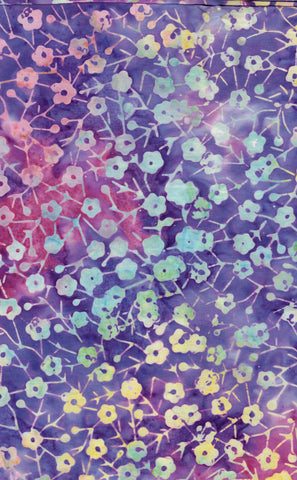 BAP 182 Multicoloured Small Flowers and Twigs on Purple Mauve Batik Cotton Fabric 1M Piece