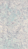 A close-up of a cotton batik Fabric with swirling, wavy lines in pale gray, off-white, and soft mint green.
