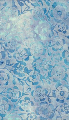 BA RD1 2324 Riverdance Range: Aqua Blue Purple Ribbon Flowers on Pale Blue Purple Batik Cotton for Patchwork and Quilting