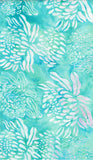 Pink Waratah flowers on Aqua cotton batik fabric.