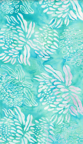 BA RD1 2325 Riverdance Range: Pale Pink Waratah Flowers on Aqua Batik Cotton for Patchwork and Quilting