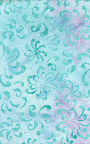 BA RD1 2353 Riverdance Range: Aqua Flowers on Pale Aqua and Purple Pink Batik Cotton for Patchwork and Quilting