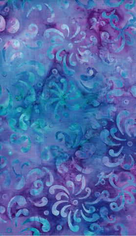 BA RD4 2340 Riverdance Range: Aqua, Purple, Blue Flowers on Aqua, Purple, Blue Batik Cotton for Patchwork and Quilting