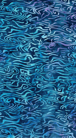 BA RD4 2342 Riverdance Range: Mid Purple Aqua Squiggles on Teal Blue Batik Cotton for Patchwork and Quilting