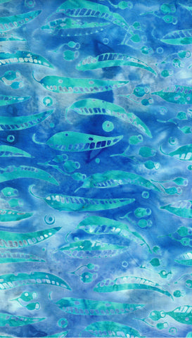BA RD4 2364 Riverdance Range: Aqua Gum Leaves and Nuts on Mid Blue Batik Cotton for Patchwork and Quilting
