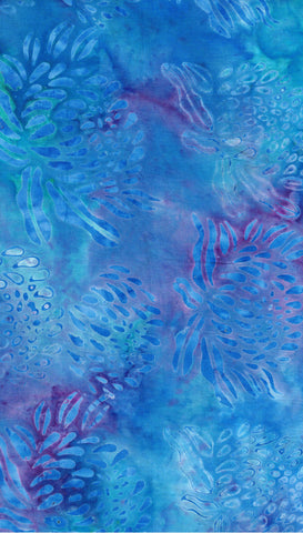 BA RD4 2366 Riverdance Range: Aqua Purple Waratah Flowers on Aqua Purple Batik Cotton for Patchwork and Quilting