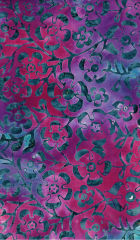 BA RD4 2370 Riverdance Range: Teal Ribbon Flowers on Purple Batik Cotton for Patchwork and Quilting