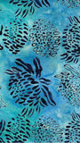 BA RD4 2371 Riverdance Range: Dark Blue Waratahs on Deep Aqua Batik Cotton for Patchwork and Quilting