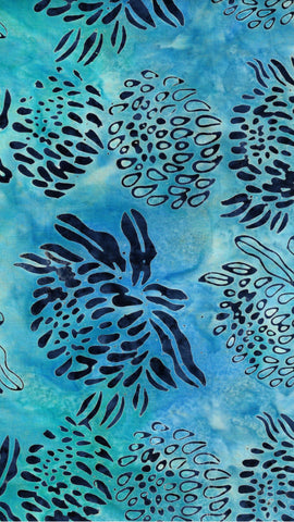 BA RD4 2371 Riverdance Range: Dark Blue Waratahs on Deep Aqua Batik Cotton for Patchwork and Quilting