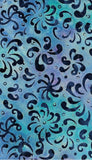 BA RD4 2372 Riverdance Range: Navy Flowers on Aqua, Purple, Blue Batik Cotton for Patchwork and Quilting