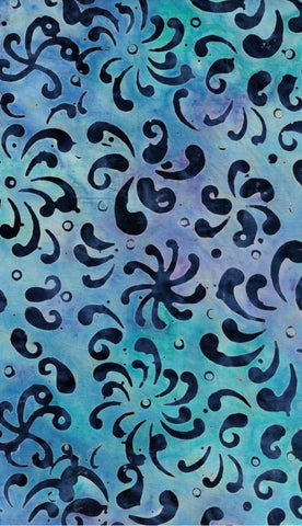 BA RD4 2372 Riverdance Range: Navy Flowers on Aqua, Purple, Blue Batik Cotton for Patchwork and Quilting