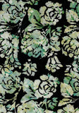 BB-80631-68 Batik Yellow and Green Roses on Black Cotton for Quilting