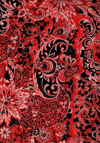 BB-81221-24 Batik Lustre Black Paisley on Bright Orange Cotton for Quilting