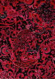 BB-81221-25 Batik Lustre Black Paisley on Red Cotton for Quilting