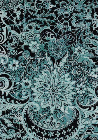 BB-81221-67 Banyan Batik Lustre Black Paisley on Jade Cotton for Quilting