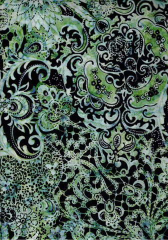 BB-81221-71 Batik Lustre Black Paisley on Lime Green Cotton for Quilting