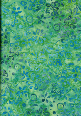 BB-83200-721 Banyan Batiks Whirlpool Range Floral Bubbles Sour Apple Cotton Batik for Quilting