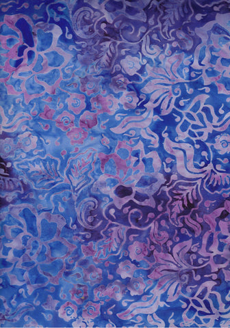 CAB 776 T Royal Blue with Mauve Purple Flowers Batik Cotton, Price per Fat Quarter Unit