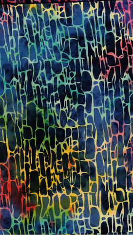 CAB 150 Multicolour Interlocking Irregular Tile Pattern on Dark Navy Blue 1M Bulk Discount Piece Batik Cotton