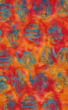 CAB 302 Aqua Blue Fish on Orange Batik Cotton Fabric 1M Piece
