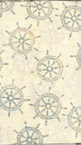 CAB 465 Cream with Pale Blue Ship's Wheels Cotton Batik Fabric Bulk 2.4 M Piece
