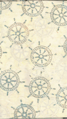CAB 465 Cream with Pale Blue Ship's Wheels Cotton Batik Fabric Bulk 2.4 M Piece