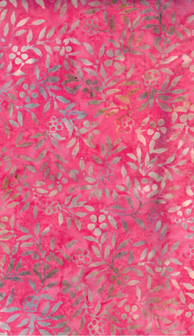 CAR 484 FB3 Floral Boutique Batik Cotton Cream Tan Grey Floral Sprays on Mid Pink for Patchwork and Quilting