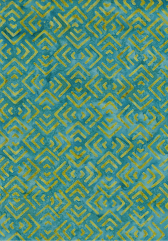CAB 707 Aqua Lime yellow  Green Geometric Batik Fabric for Patchwork and Quilting
