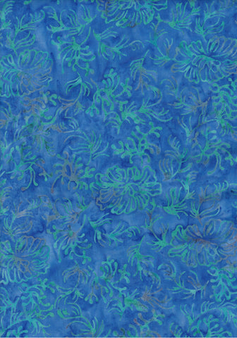 CAB 708 Aqua Flowers on Blue Batik Fabric for Patchwork and Quilting