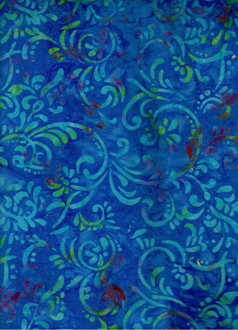 CAB 730 FB Floral Boutique Collection- Aqua Blue Green Red Swirls on Royal Blue Batik Cotton