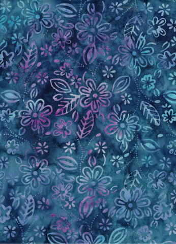 CAB 753 FB Floral Boutique Blue and Light Purple Flowers and Leaves on Teal Blue Cotton for Patchwork and Quilting