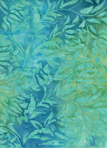 CAB 758 FB Floral Boutique Large Aqua Leaf Sprays on Blue Green Cotton for Patchwork and Quilting