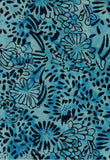CAB 766 R Navy Blue Flowers and Squiggles on Mid Blue Pattern Cotton Batik for Patchwork and Quilting