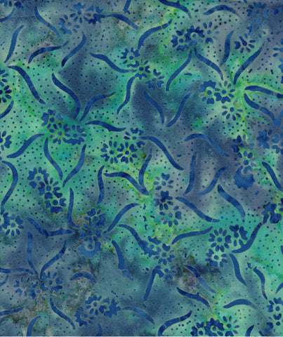 CAB 767 R Lime Green Blue Ribbons Dots and Flowers Pattern Cotton Batik for Patchwork and Quilting