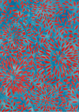 CAB 769 R Orange Starbursts on Blue Cotton Batik for Patchwork and Quilting
