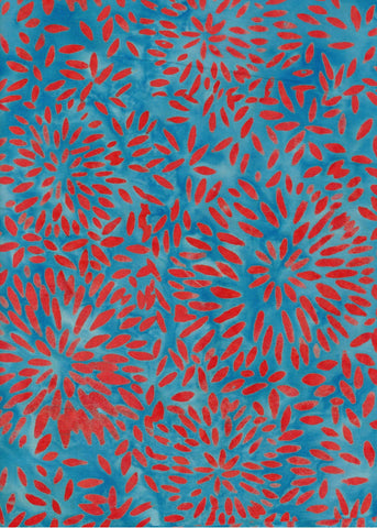 CAB 769 R Orange Starbursts on Blue Cotton Batik for Patchwork and Quilting