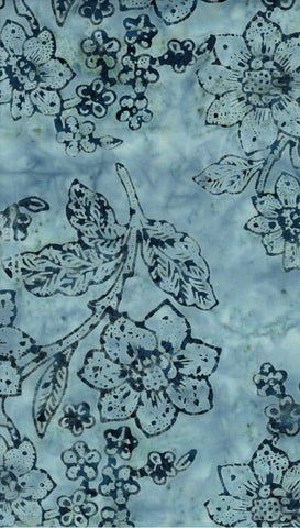 CAB 770 R Navy Blue Floral Sprays on Grey Blue Cotton Batik for Patchwork and Quilting