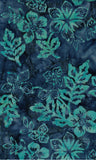 CAB 771 R Dark Blue Grey with Aqua Flowers and Leaves Cotton Batik for Patchwork and Quilting