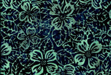 CAB 774 R Dark Blue with Aqua Flowers and Leaves Cotton Batik for Patchwork and Quilting