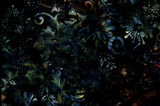 CAB 784 T Mid Blue Flowers, Leaves and Scrolls on Tan Blue green Batik Cotton, for Patchwork, Quilting and Sewing