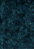 CAB 786 T Dark Teal Blue with Black Outlined Flowers and Dots Batik Cotton, for Patchwork, Quilting and Sewing